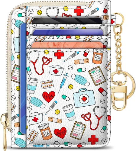 Vista 38 de GIANCOMICS Cartera delgada con tarjetero para mujer, funda pequeña con bloqueo Rfid, llavero de bolsillo delgado con cremallera curvada, tarjetero