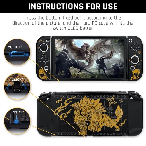 Vista 3 de GLDRAM Funda de transporte para Nintendo Switch OLED, funda negra para interruptor Monster Hunter Rise con funda de viaje, cubierta de policarbonato