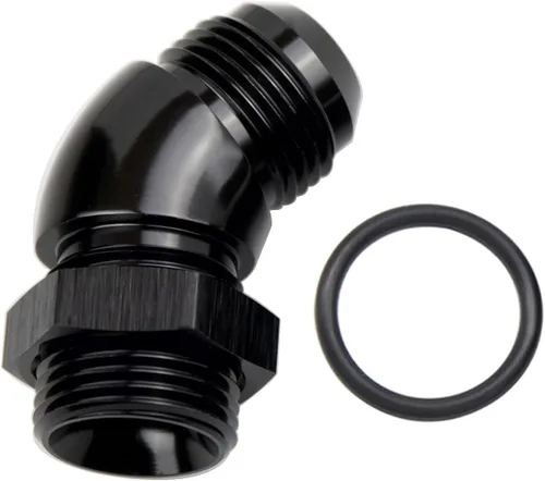 Vista 11 de 45 grados 4AN macho Flare a 4AN ORB puerto adaptador de flujo completo aluminio negro