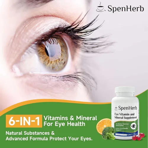 Vista 5 de Suplemento vitamínico y mineral para los ojos, soporte visual 120 geles suaves veganos, contiene luteína, zeaxantina, vitamina C y E, zinc, cobre