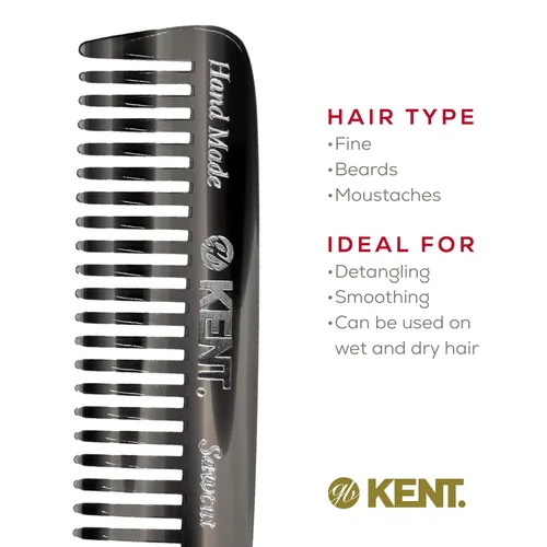 Vista 5 de Kent 93T - Peine para barba de grafito negro para hombre, peine de dientes anchos para hombre, ideal para bigotes y barbas y vello facial, peines