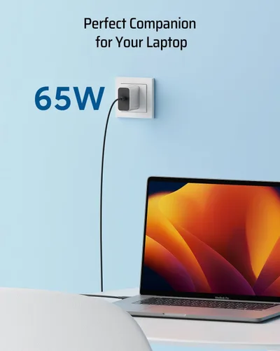 Vista 3 de CUKTECH Bloque de cargador de 65 W, cargador de pared USB C de un puerto, compacto y plegable, adaptador de corriente de carga rápida para iPhone