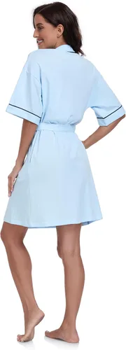 Vista 34 de COLORFULLEAF Bata de baño de manga corta para mujer, 100% algodón, longitud hasta la rodilla, con bolsillos