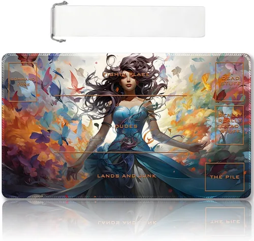 Vista 10 de Tapete de juego MTG cosido de alta calidad con zonas y respaldo de goma antideslizante, tapete de juego TCG para MTG y otros juegos de cartas, Dkt