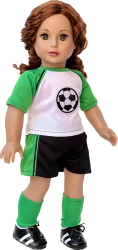 Vista 6 de Soccer Girl - Traje de fútbol de 4 piezas - Camisa, pantalones cortos, calcetines y zapatos - Ropa para muñecas de 18 pulgadas (toll no incluido)