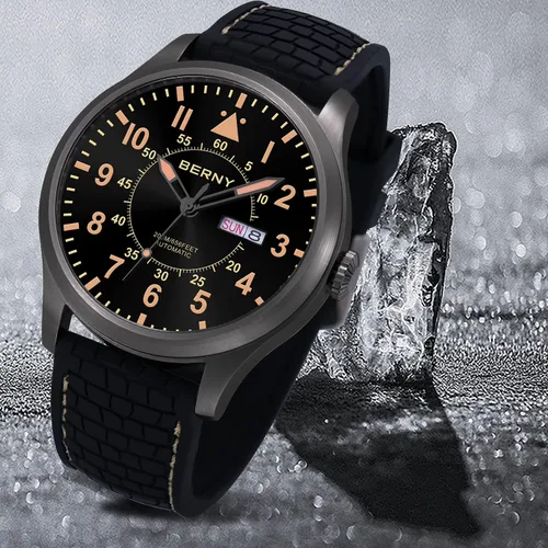 Vista 2 de BERNY Reloj mecánico automático para hombre, reloj de cuerda automática, resistente al agua, cristal de zafiro de 20 ATM, resistente a los arañazos