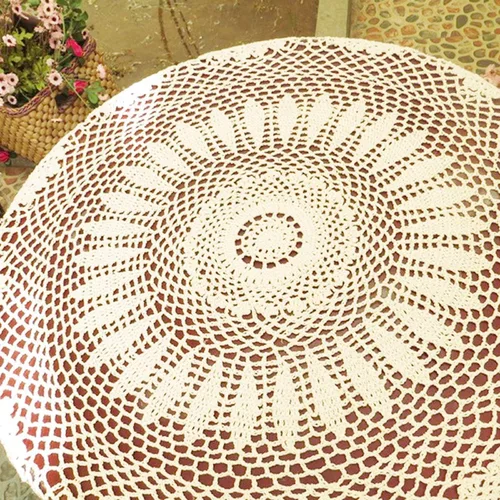 Vista 4 de Damanni Mantel de encaje hecho a mano de algodón hecho a mano, redondo, blanco, 39 pulgadas
