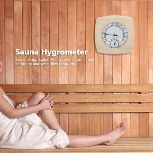 Vista 5 de Cyrank Higrómetro de madera para sauna termómetro e hidrómetro 2 en 1 humedad interior temperatura sauna termómetro de madera medidor de humedad