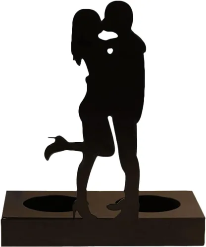 Vista 9 de Adorno de vela de hierro hecho a mano, estatua romántica de pareja para aniversarios, esculturas modernas decorativas, decoración de boda, adorno