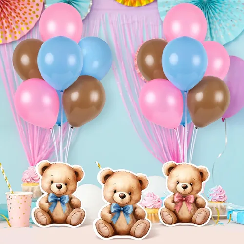 Vista 7 de 12 juegos de kit de soporte para globos de oso para centro de mesa de baby shower de oso bebé para mesas, decoración para fiesta de revelación