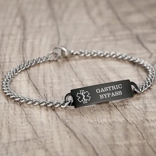 Vista 3 de Pulseras de identificación de alerta médica de 6.5 "-8.5" para mujeres, pulseras de emergencia médica de acero inoxidable, grabado gratuito