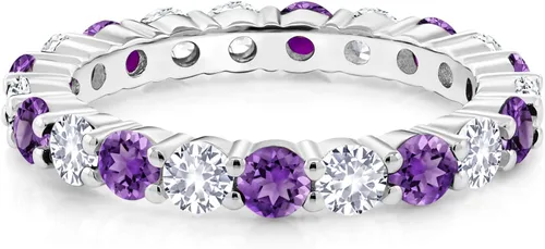 Vista 3 de Gem Stone King Banda de eternidad de plata de ley 925 con amatista púrpura para mujer