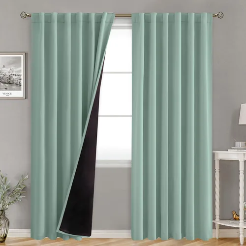 Vista 23 de BGment Cortinas 100% opacas beige de 63 pulgadas de largo con forro aislante térmico, bolsillo para varilla y lengüeta trasera de doble capa