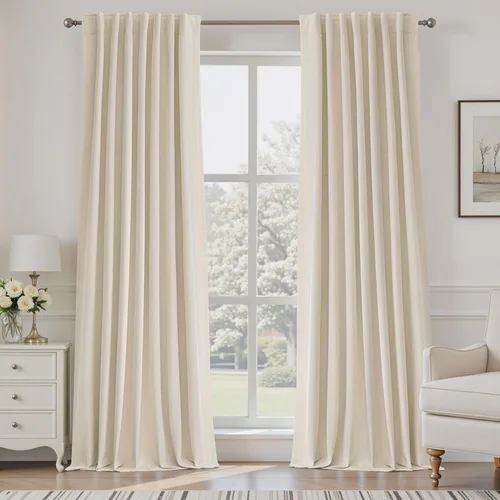 Vista 62 de UHITECH Cortinas cortas de lino de 24 pulgadas de largo para ventanas pequeñas de granja, cortinas opacas modernas para sala de estar, pestañas