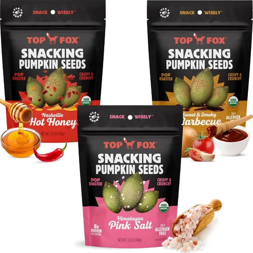 Vista 16 de Top Fox Snacks Semillas de calabaza para comer (Variedad, 3.5 oz) - Snacks sin gluten, snacks de proteínas, snacks keto, paleo y veganos - Tostadas