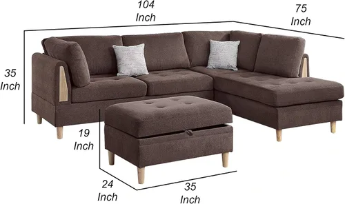 Vista 5 de Benjara Cato - Juego de sofá seccional en forma de L de 3 piezas con otomana y 2 almohadas, color marrón