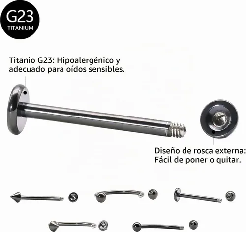 Vista 3 de BLISI G23 Joyería de perforación de ceja de titanio sólido, anillos de ceja en oro negro, oro rosa, plata, rosa y arcoíris de 16G, barra curvada