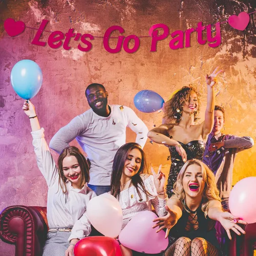 Vista 6 de HOUSE OF PARTY Cartel de fiesta Let's Go – 5 pies Fiesta de despedida de soltera con purpurina rosa para decoración Cartel de niñas