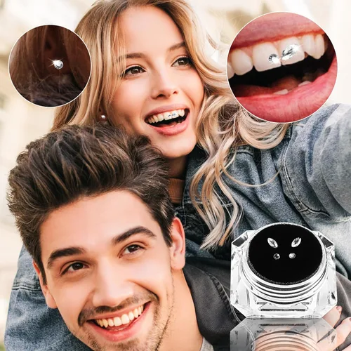 Vista 4 de 4 piezas de gemas de dientes, diamantes de imitación de joyería de brillo de dientes, adornos de dientes de moda para decoración de dientes