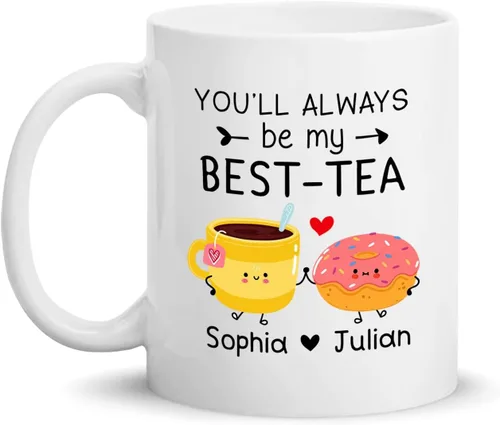 Vista 8 de Taza de cerámica personalizada con texto en inglés «Because Of You I Laugh A Little Harder Cry A Little Less And A Lot More», taza de café
