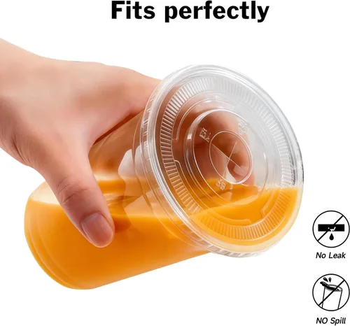 Vista 4 de Paquete de 100 vasos de 16 onzas con tapas y pajitas, vasos de plástico desechables con tapas, sin BPA, perfectos para café helado, frappes, batidos