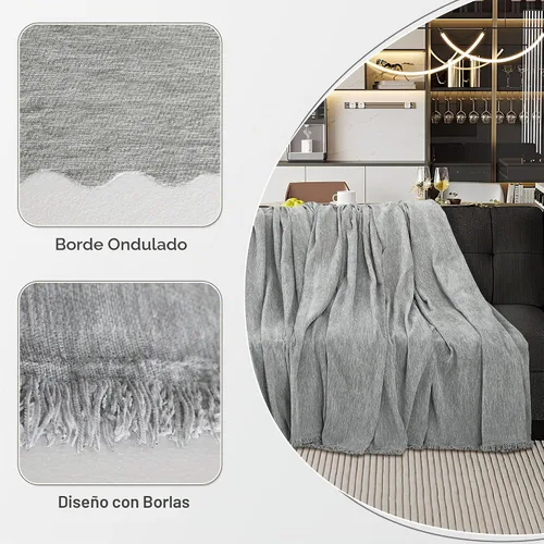 Vista 5 de juego de fundas 100% impermeables para sofá modular para perros de felpilla en forma de L, juego de manta para sofá con borlas, funda deslizante