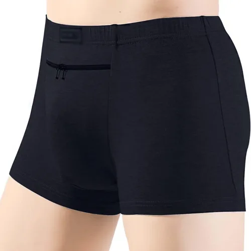 Vista 5 de ChiiGe Ropa interior de bolsillo para hombre bolsa con bolsillo frontal oculto secreto calzoncillo de viaje tamaño mediano paquete de 2 negro Negro