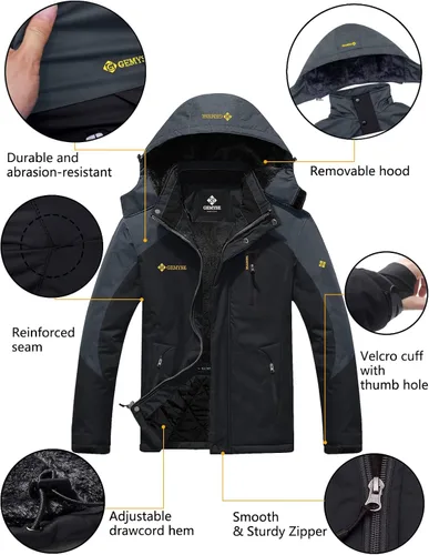 Vista 6 de GEMYSE Chaqueta impermeable de esquí de montaña para hombre, chaqueta de lluvia resistente al viento