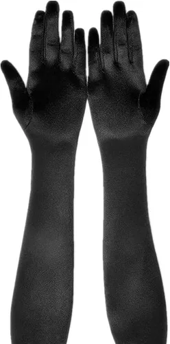 Vista 13 de DreamHigh Manoplas de dedo para mujer de 22 pulgadas sobre el codo, guantes largos de noche negro/blanco