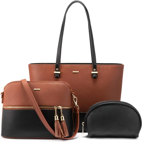 Vista 7 de LOVEVOOK Bolsos de mano para mujeres, bolsos de hombro, bolso tote, bolso satchel, bolso hobo, conjunto de bolso de 3 piezas