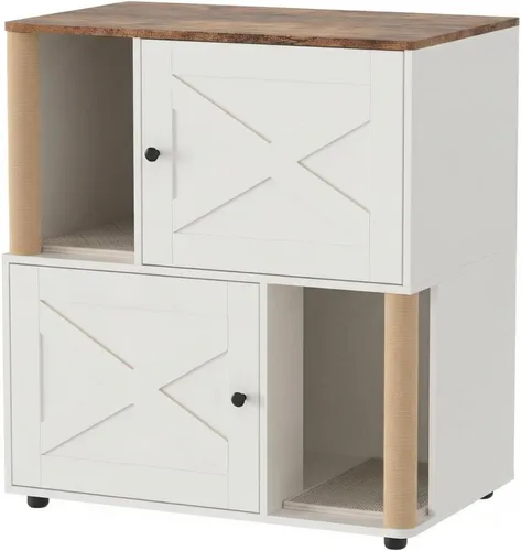 Vista 15 de CABIHOME Caja de arena doble para gatos con poste rascador, armario oculto 2 en 1 con tapete de arena, caja de arena grande para 2 gatos, color negro