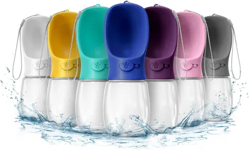 Vista 30 de WePet Botella de agua portátil para perros, 12 onzas, dispensador de agua para cachorros a prueba de fugas con alimentador de bebida para mascotas