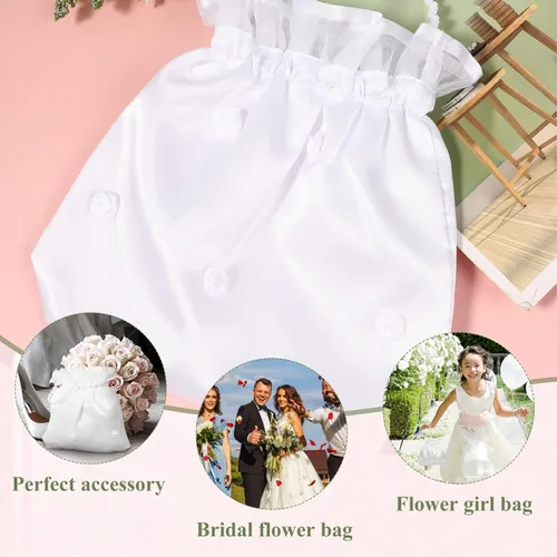 Vista 9 de NOLITOY Bolsa de dinero de boda nupcial de satén para adolescente Dama de honor de novia blanca con flores de satén decoradas bolso para baile