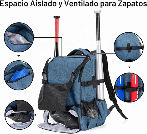 Vista 3 de DSLEAF Baseball Backpack for 4 Bats, Softball Bat Bag with Helmet Holder