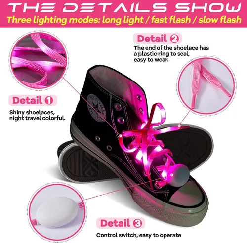 Vista 3 de Syhood Cordones de zapatos con luz LED de nailon LED con cordones de zapatos intermitentes para recuerdos de fiesta, baile de hip-hop