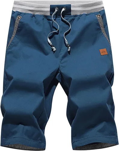 Vista 34 de JustSun Pantalones cortos para hombre, estilo casual, de algodón, con cintura elástica y bolsillos Negro