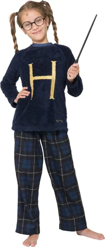 Vista 2 de Harry Potter Mrs. Weasley H - Conjunto de pijama de franela de forro polar para Navidad, 2 piezas, marino