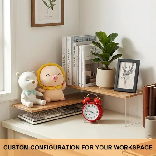 Vista 7 de YGYQZ Soporte elevador de monitor ajustable con patas acrílicas, soporte de monitor doble de 7.67 pulgadas de ancho para escritorio, organizador