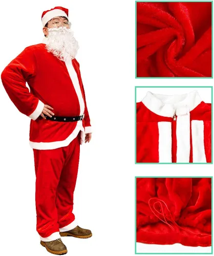 Vista 2 de Disfraz de Papá Noel para hombres adultos, disfraz de franela de lujo para fiesta de Navidad, cosplay, 5