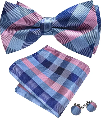 Vista 25 de Barry.Wang Pajarita de Rayas Paisley para Hombre de Seda Preatada Pañuelo de Bolsillo Gemelos Juego Formal Boda Fiesta Graduación