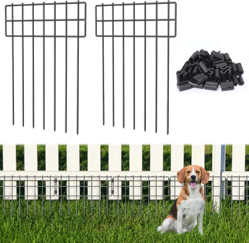 Vista 8 de Paquete de 10 cercas de barrera para animales, 17 pulgadas (alto) x 10 pies (largo), cerca decorativa de jardín sin excavación, panel de alambre