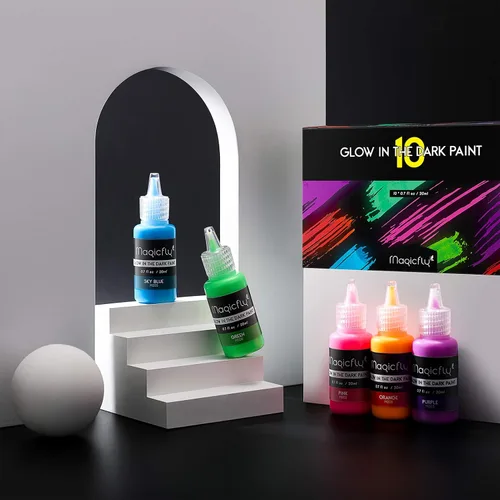 Vista 9 de Magicfly Pintura acrílica que brilla en la oscuridad, 10 colores brillantes de pintura líquida luminosa, pinturas de neón que brillan