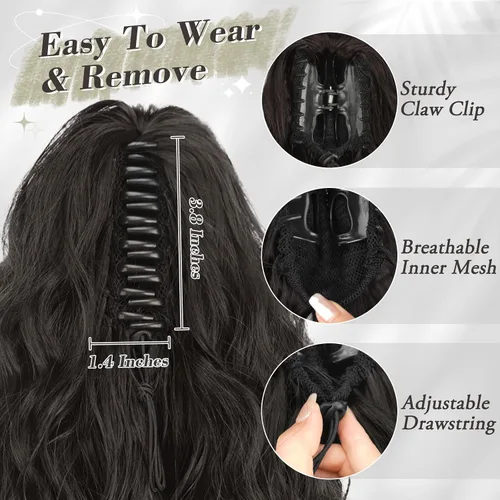 Vista 5 de BARSDAR Extensión de cola de caballo corta para mujer, extensiones de cabello sintético suave con clip de garra de 12 pulgadas, extensiones de cola