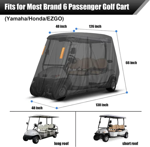 Vista 2 de 600D - Funda para carrito de golf de 4 + 2 plazas para 6 pasajeros, cubierta de carrito de golf para 4 pasajeros, techo extendido para 4 pasajeros
