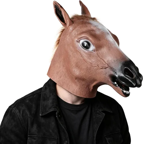 Vista 9 de Ibluelover Máscara de cabeza de caballo para adultos, máscara de vinilo
