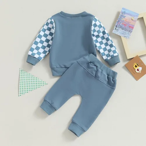 Vista 3 de Conjunto de sudadera de manga larga a cuadros para bebé niño para otoño e invierno