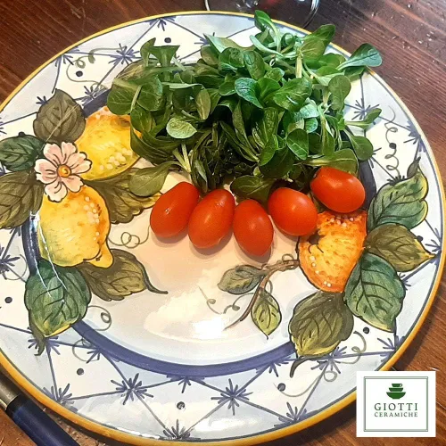 Vista 7 de Vajilla de cerámica italiana con diseño de naranja limón, plato pintado a mano de 11 1/2 pulgadas para cocina, fabricado en Italia, Toscana, plato