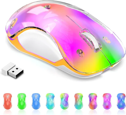 Vista 11 de memzuoix Mouse inalámbrico de 2.4G con cubierta personalizable y LED de 9 colores, ergonómico recargable, 1400 DPI, 5 botones, receptor USB para Azul