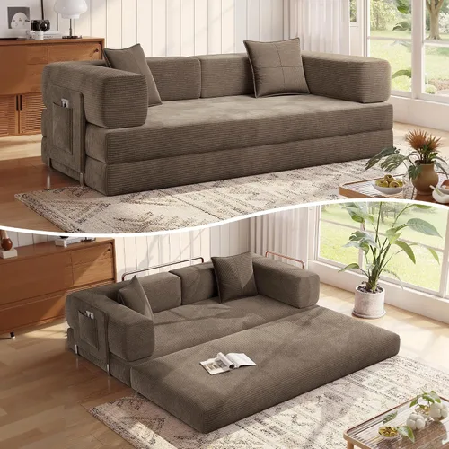 Vista 19 de MoonSpeak Sofá cama de 78.8 pulgadas para sala de estar, sofá modular convertible con almohada para reposabrazos, sofás modulares plegables de pana