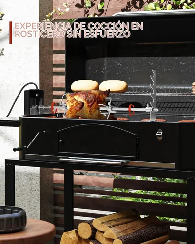 Vista 4 de Kit de parrilla con asador, parrilla BBQ giratoria automática, parrillas universales con certificado UL con motor de 120V 4W, varilla de 28